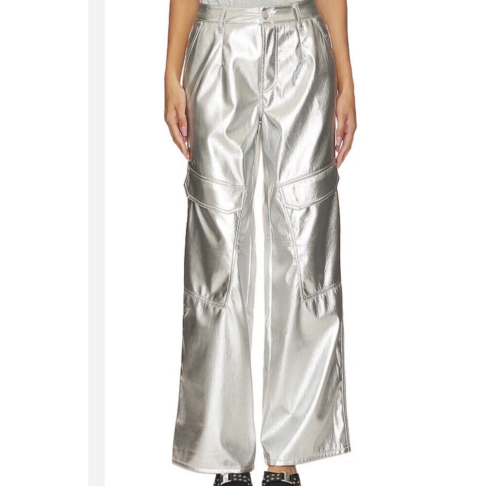 AFRM Faux Leather Cargo Metallic Sliver Sz 26